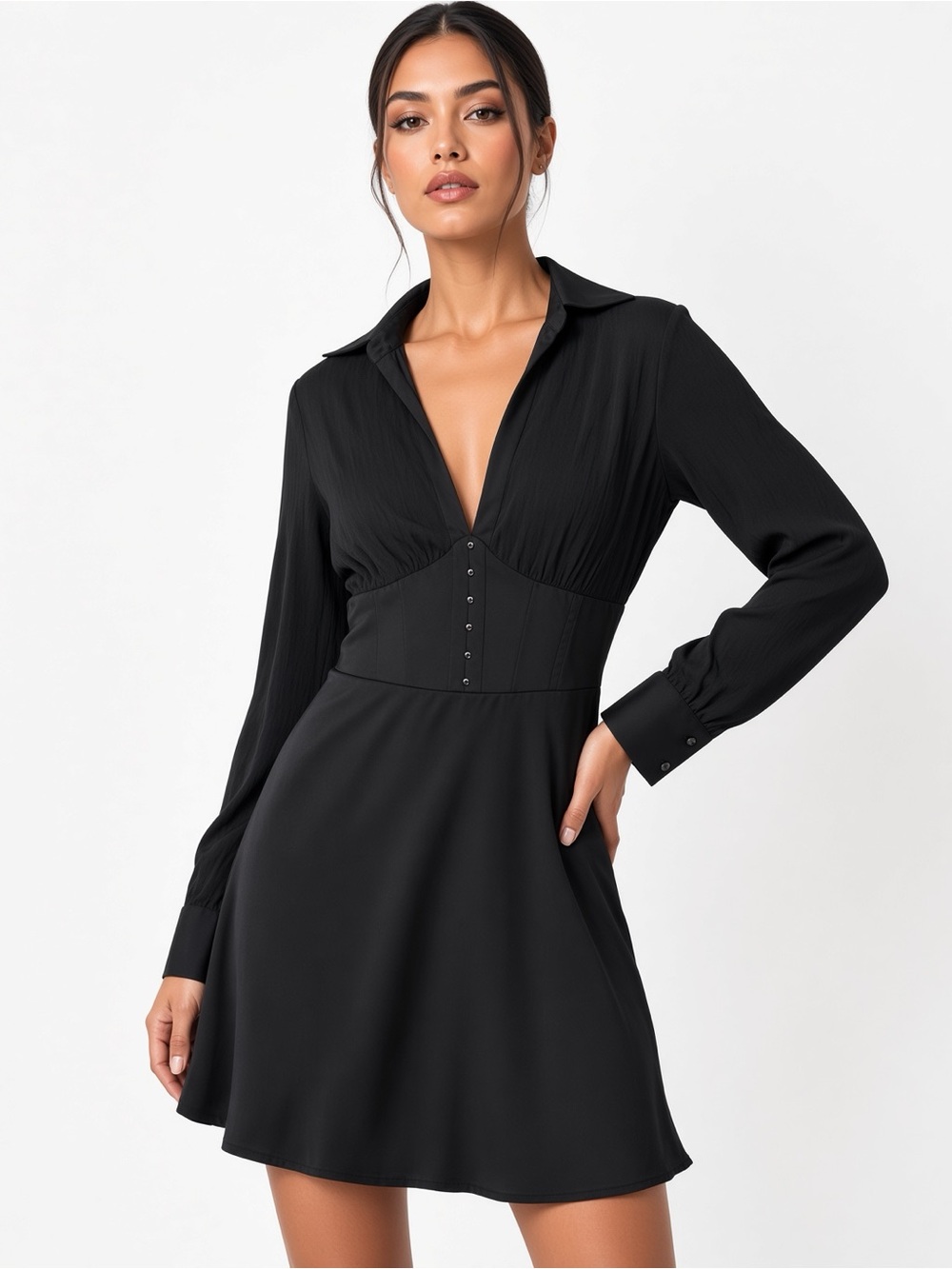 Urban outfitters Phoebe Corseted Shirt black Dress, Petit Small.